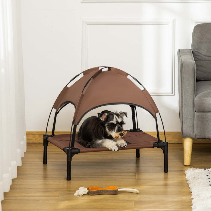 Small Raised Dog Bed with Canopy, Coffee - (61x46x62cm)