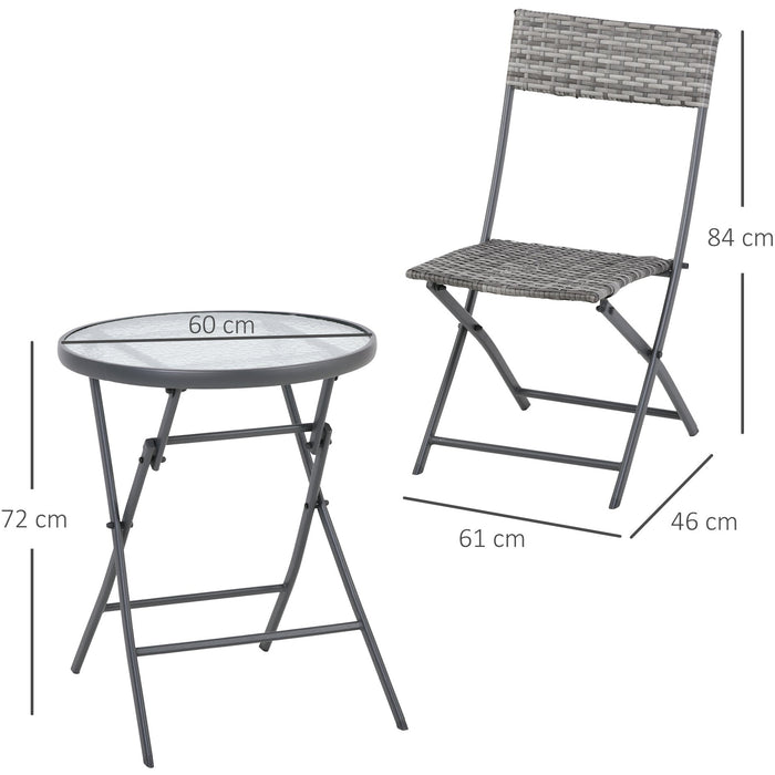 Foldable Rattan Bistro Set for Balcony - Grey