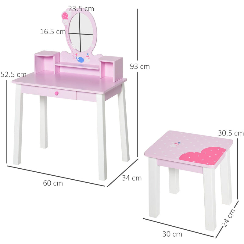 Kids Dressing Table With Mirror, Wooden, Fairy Theme