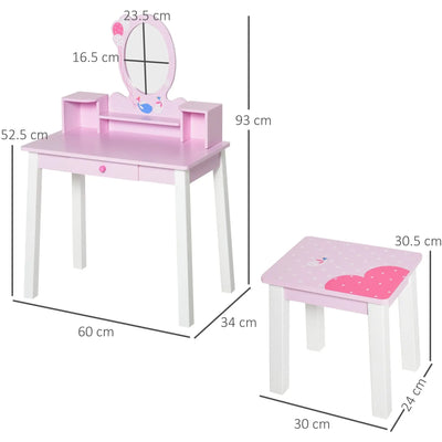 Kids Dressing Table With Mirror, Wooden, Fairy Theme Homcom
