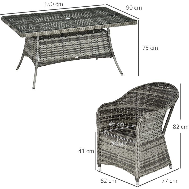 6 Seater Rattan Garden Dining Set - Grey Outsunny
