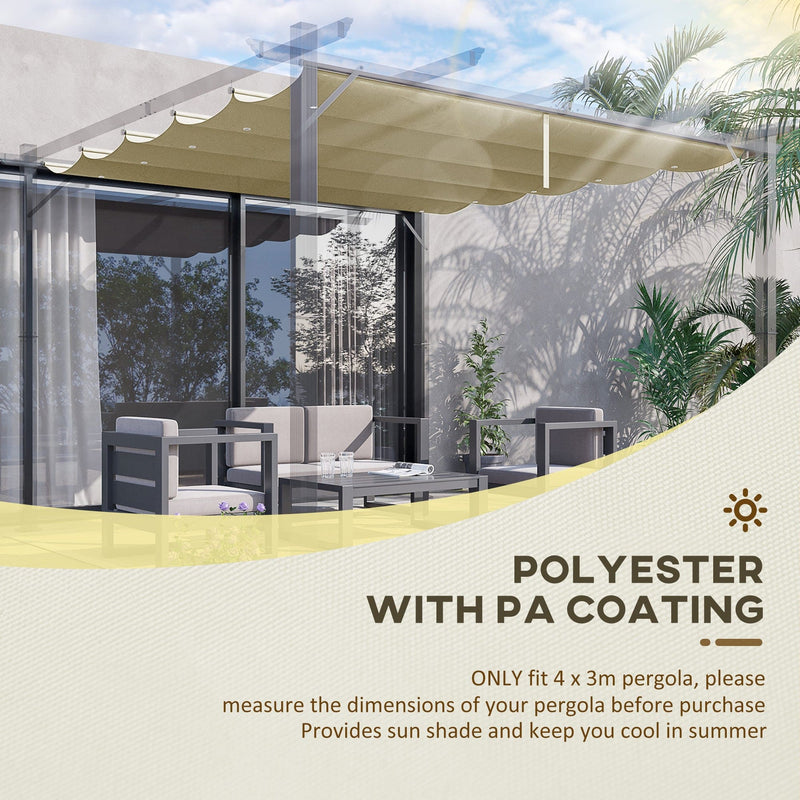 Outsunny Retractable Pergola Shade Cover, Replacement Canopy for 4 x 3 (m) Pergola, Retractable Roof, Beige Outsunny
