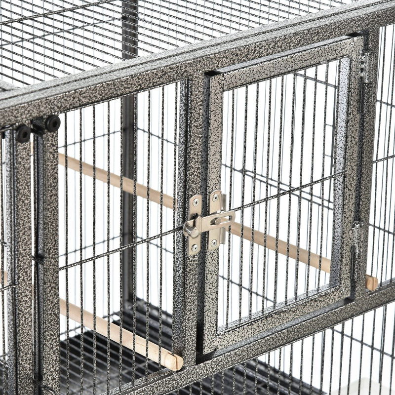 PawHut Double Rolling Metal Bird Cage Parrot Cage with Removable Metal Tray, Storage Shelf, Wood Perch, and Food Container Pawhut