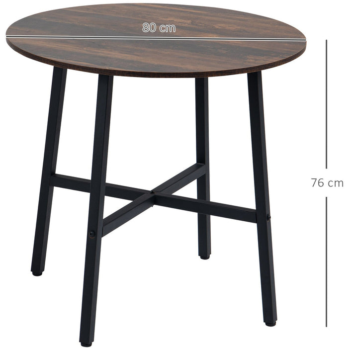 85cm Round Wooden Dining Table, Rustic Brown