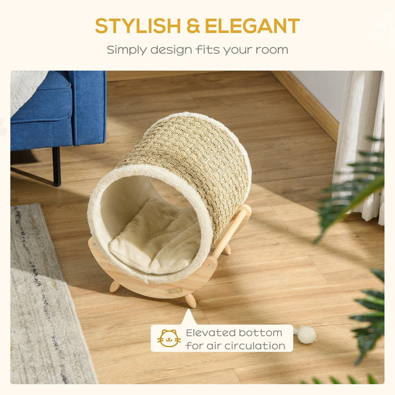 Indoor Cat House, Sisal Wrapped, Soft Cushion, Khaki