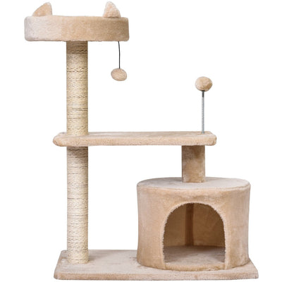 3-Tier Sisal Rope Cat Scratching Post w/ Toys Pawhut