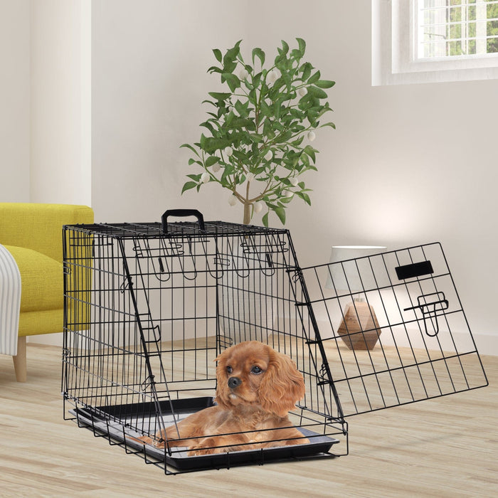 PawHut Foldable Metal Dog Transport Crate - 77x47x55cm