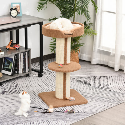91cm Cat Tree, Sisal Post, Play Tower, Perch, Lamb Cashmere Pawhut