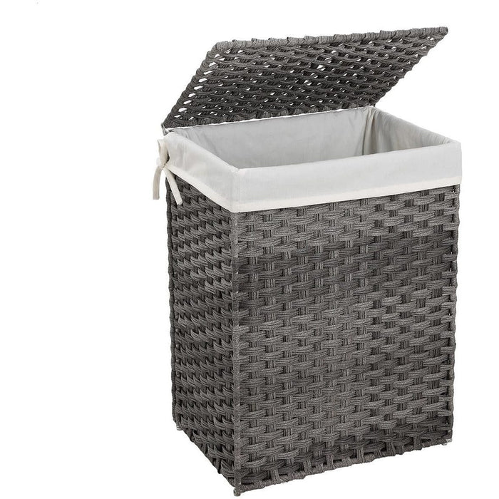 Grey Handwoven Wicker Laundry Basket With Lid