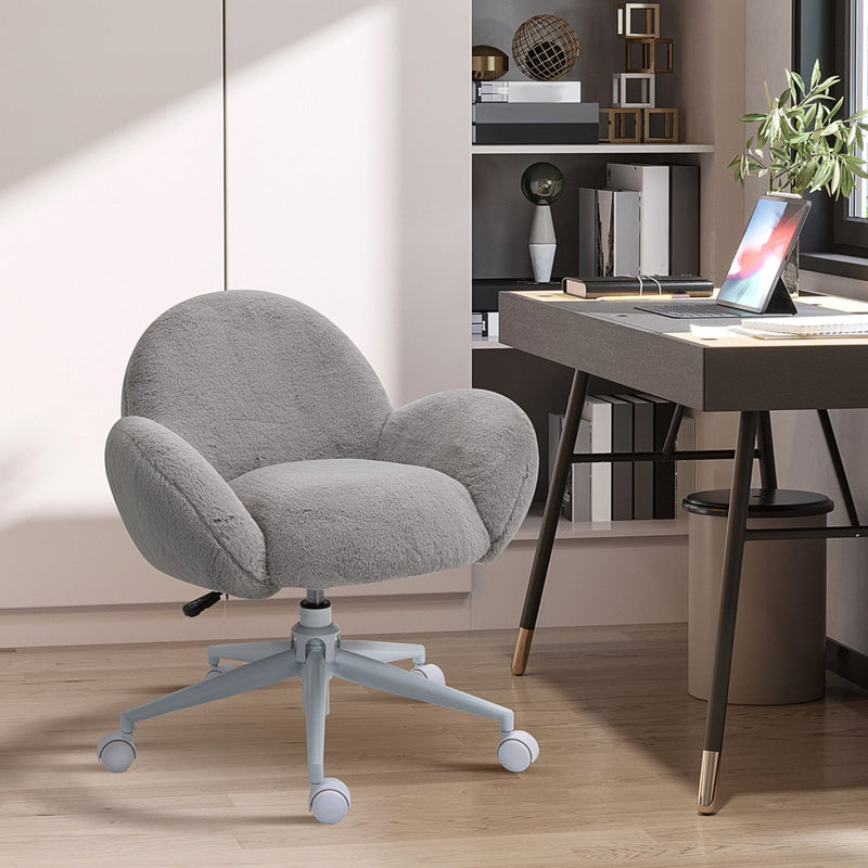 Image of a Grey Fluffy Wheelie Office Chair with Armrests