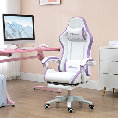 Comfy Purple Leather Gaming Chair with Footrest Vinsetto