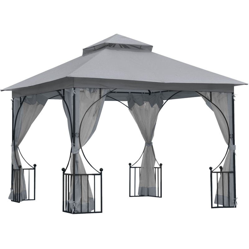 Metal Frame Gazebo With Privacy Curtains, Double Tier, 3x3m