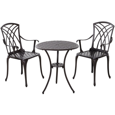 Bistro Set for Small Balconies with Stable Table and Chairs Adjustable Feet Brown Outsunny