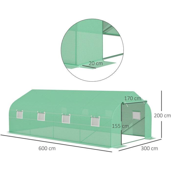 Walk in Tunnel Greenhouse, Windows & Door, 6x3M, Garden