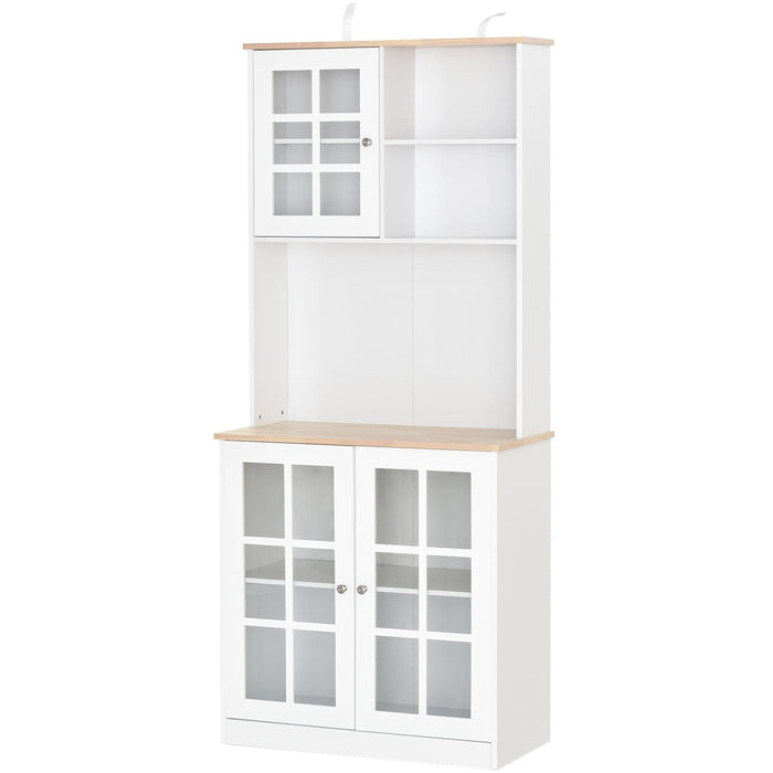 Kitchen Sideboard, Glass Doors, White, L80 x W37 x H183cm