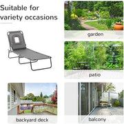Outsunny Sun Lounger Foldable Reclining Chair with Pillow and Reading Hole Garden Beach Outdoor Recliner Adjustable Grey Outsunny