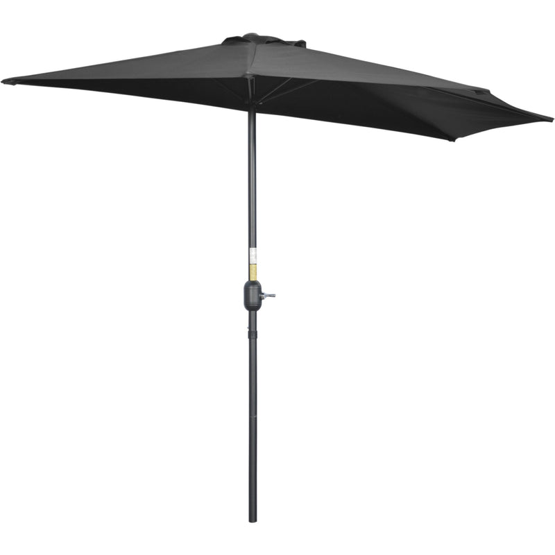 Outsunny 2.7m Balcony Half Parasol 5 Steel Ribs Construction Garden Outdoor Umbrella Black Outsunny