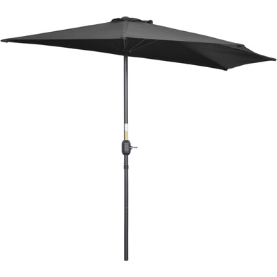 Outsunny 2.7m Balcony Half Parasol 5 Steel Ribs Construction Garden Outdoor Umbrella Black Outsunny