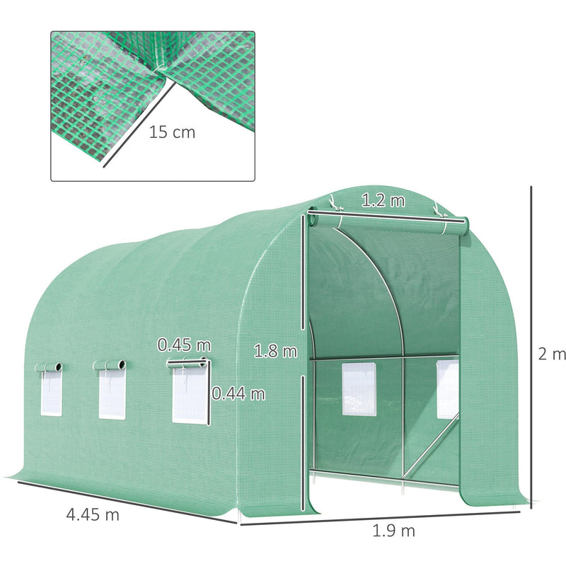 Poly Tunnel Greenhouse, Vents, Door, Windows, 4.5x2x2m