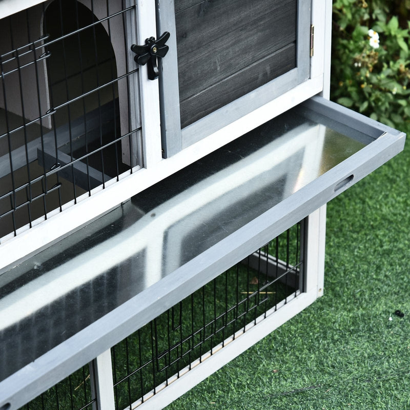 Fir Wood Animal Hutch With Slide Out Tray - Grey Pawhut