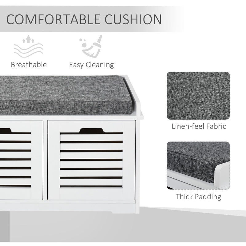 Shoe Storage Bench With Cushion and Drawers - White/Grey