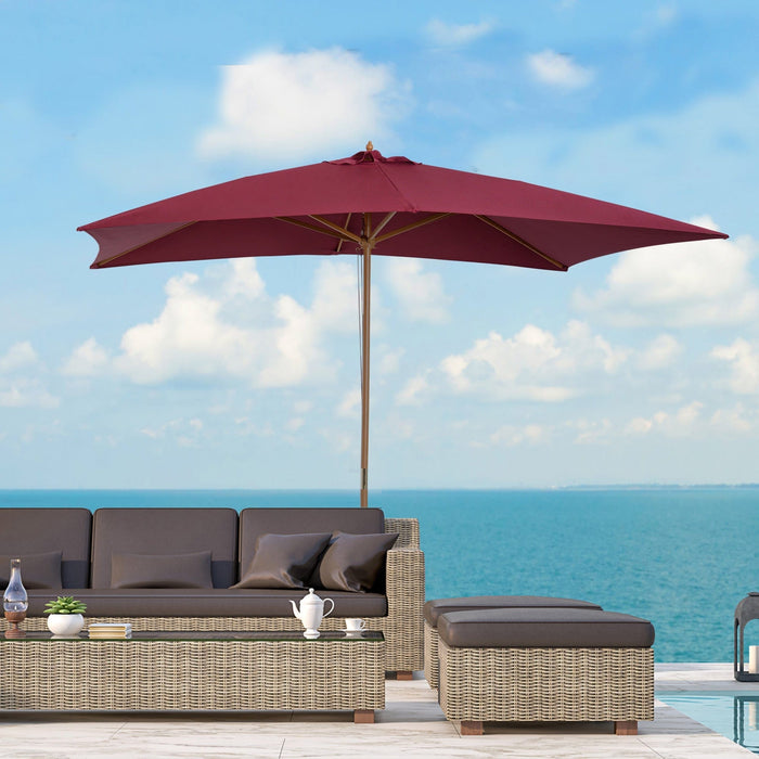 3m x 2m Wooden Garden Parasol - Wine Red