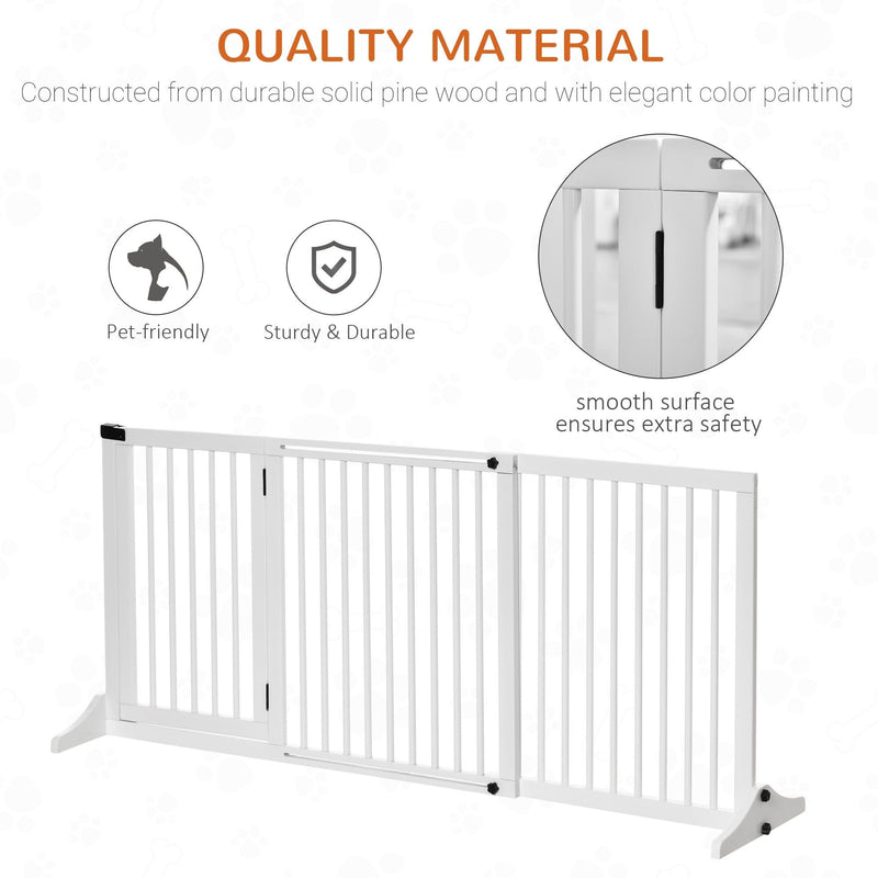 Freestanding Wooden Pet Gate, 75H x 204 cm, White