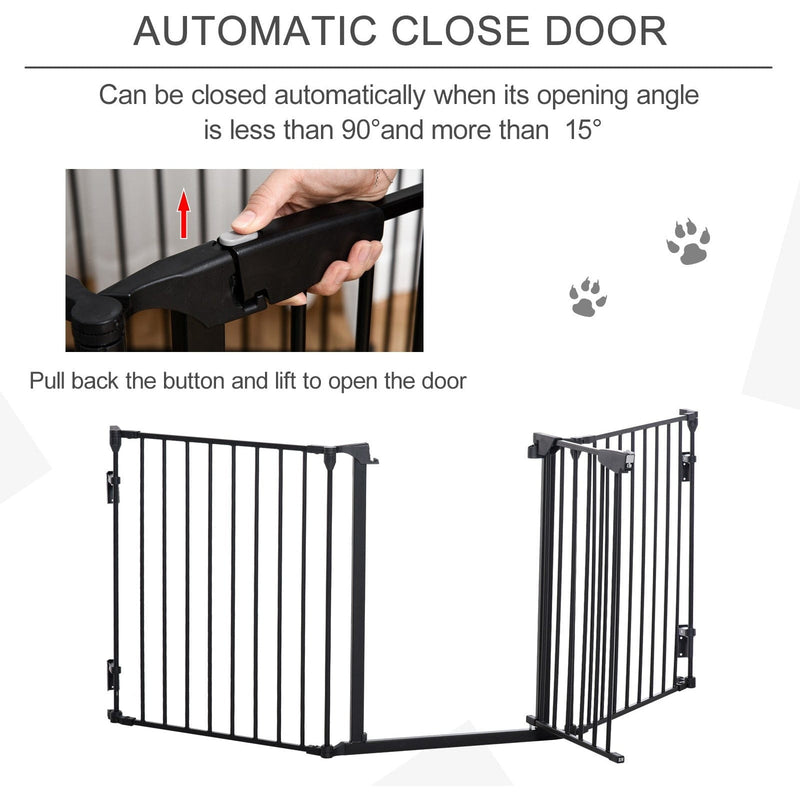 Pet Gate With Door, Pet Playpen, L180 x H74.5 cm, Black
