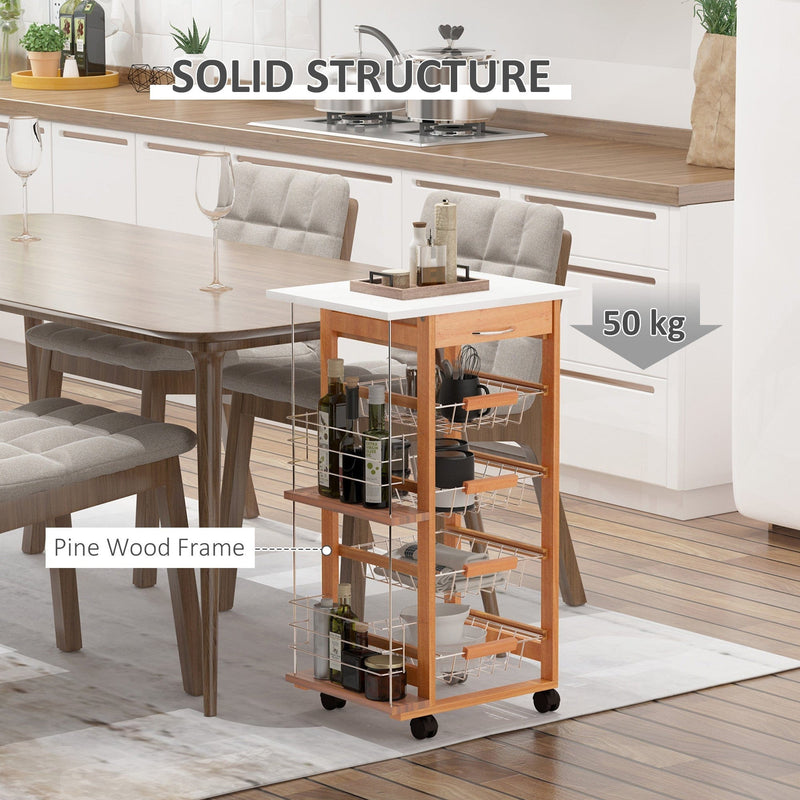 Kitchen Island on Wheels, 4 Baskets, 2 Racks