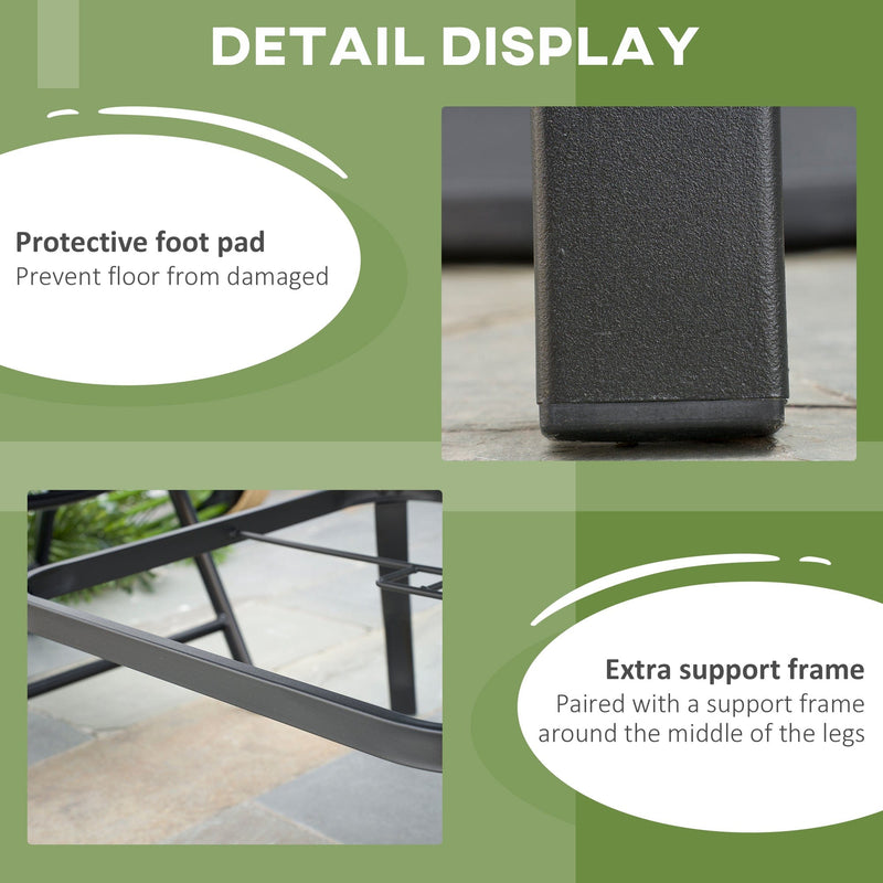 4 Person Square Garden Table For Outdoor Dining - Slatted Metal Plate Top With Parasol Hole - Black Outsunny