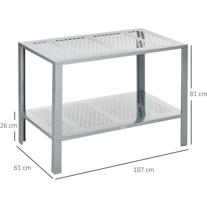 Silver 2-Tier Corner Plant Stand with Steel Frame