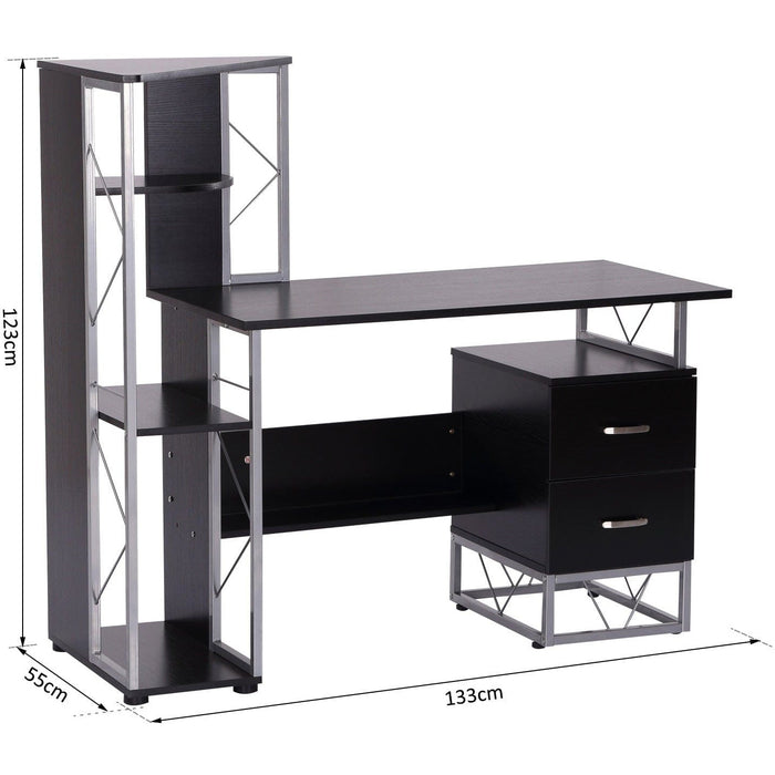 Computer Desk with Shelves, Drawers, Home Office Workstation