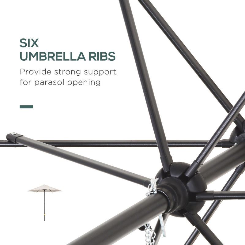 2m Patio Parasol - Outdoor Sun Shade, 6 Ribs Outsunny
