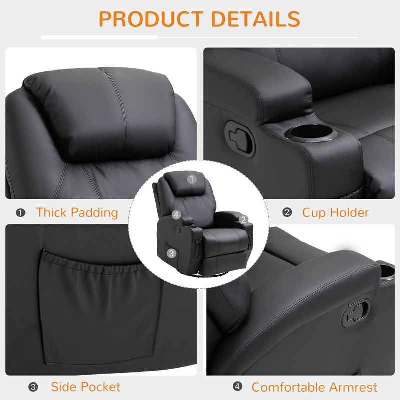 Black Massage Recliner Sofa Chair, PU Leather