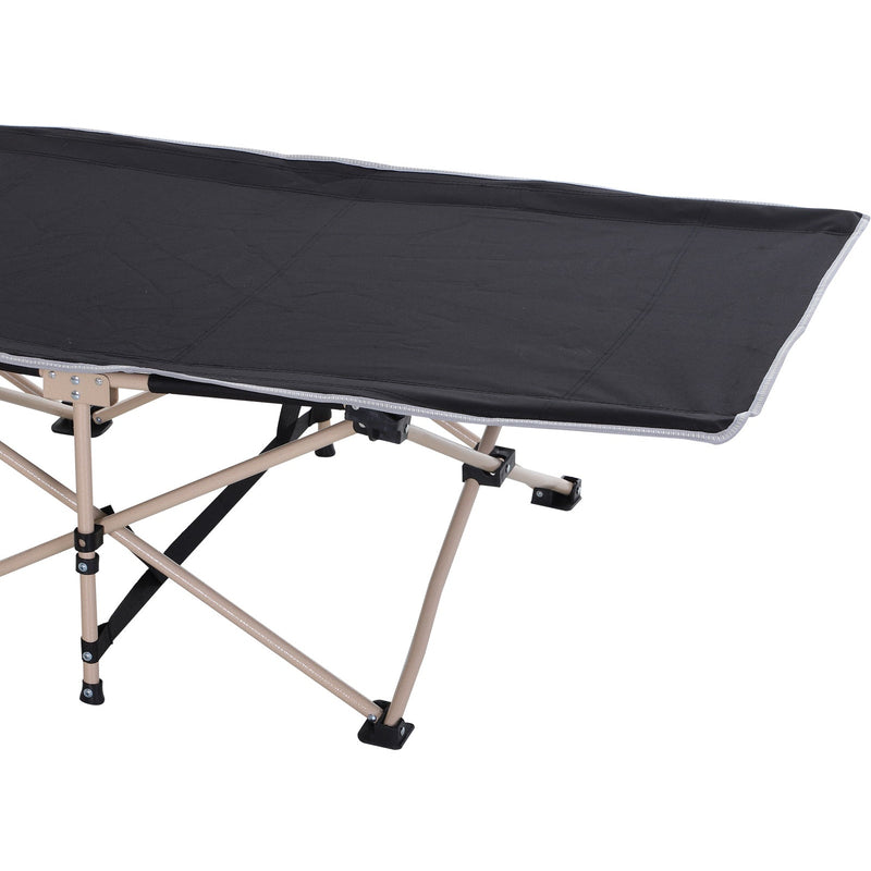 Outsunny Single Person Camping Folding Cot Outdoor Patio Portable Military Sleeping Bed Travel Guest Leisure Fishing with Side Pocket, Black Outsunny