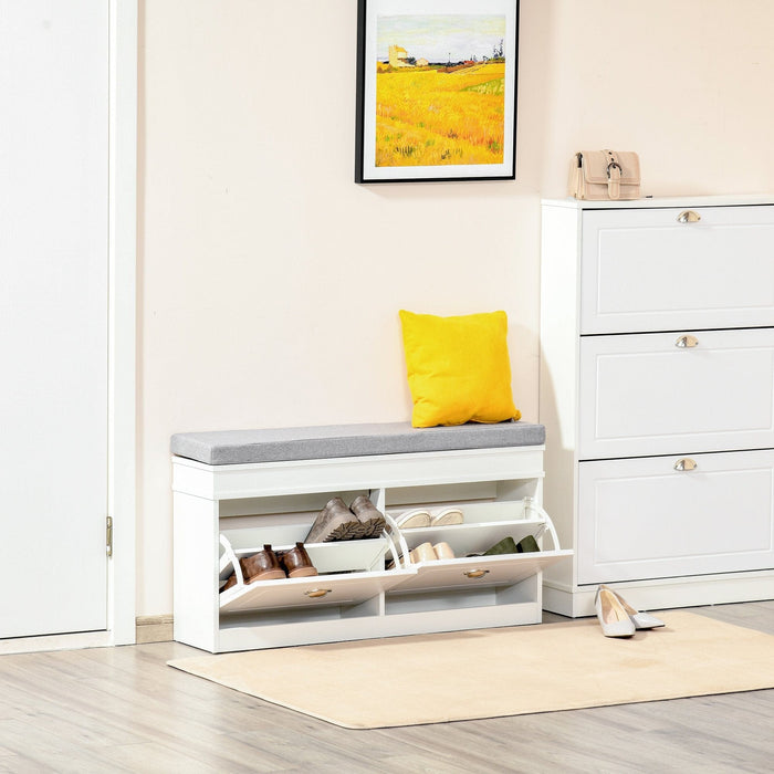 Cushioned Shoe Storage Bench with 2 Drawers For Entryway
