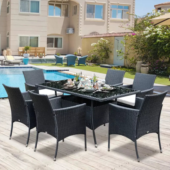 A Rattan Dining Table and Chairs Set, Black