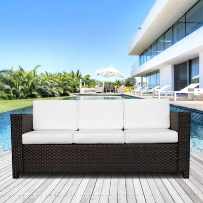 3 Seater Rattan Sofa with Cushions, Brown Outsunny