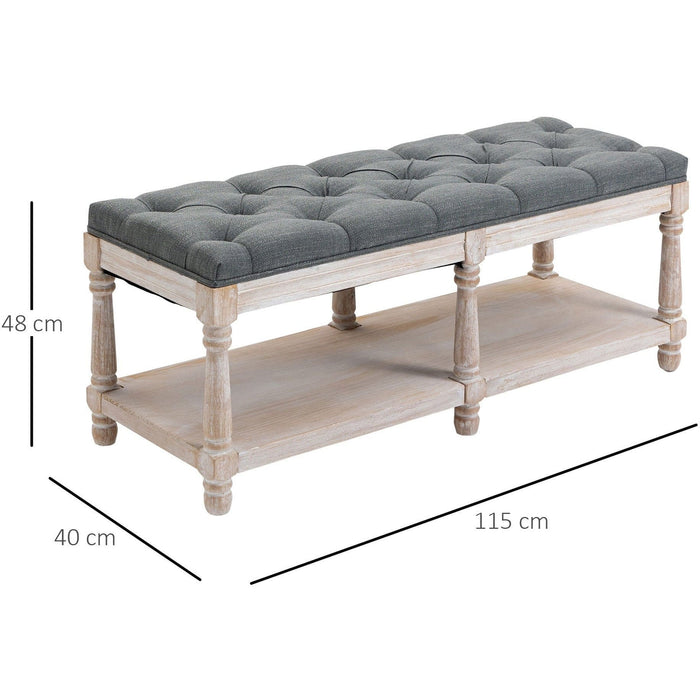 Vintage Shoe Bench With Button Tufted Cushioned Seat