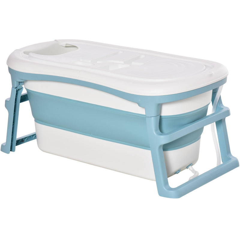 Folding Baby Bath, Non-Slip Pads, Top Cover, 0-6 Yrs, Blue