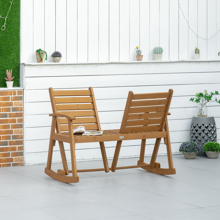 Wooden Rocking Bench Outdoor, Adjustable Backrest