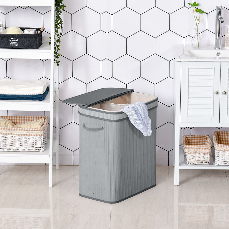 Foldable Laundry Basket, Grey Wood
