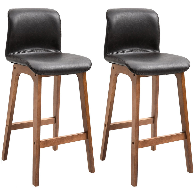 Wooden Breakfast Bar Stools With Backs, Brown Leather