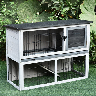 Fir Wood Animal Hutch With Slide Out Tray - Grey Pawhut