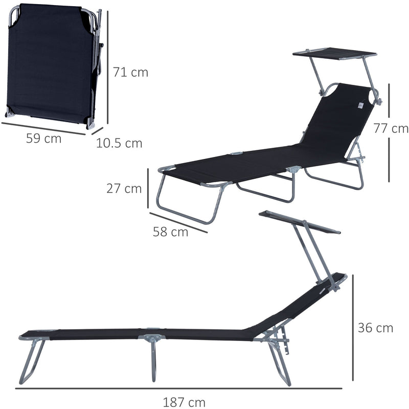 Folding Sun Lounger With Canopy Outsunny