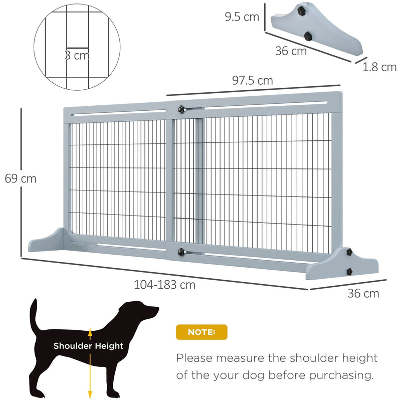 Freestanding Dog Gate, Solid Pine, 69H x 104-183cm, Blue
