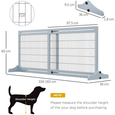 Freestanding Dog Gate, Solid Pine, 69H x 104-183cm, Blue Homcom