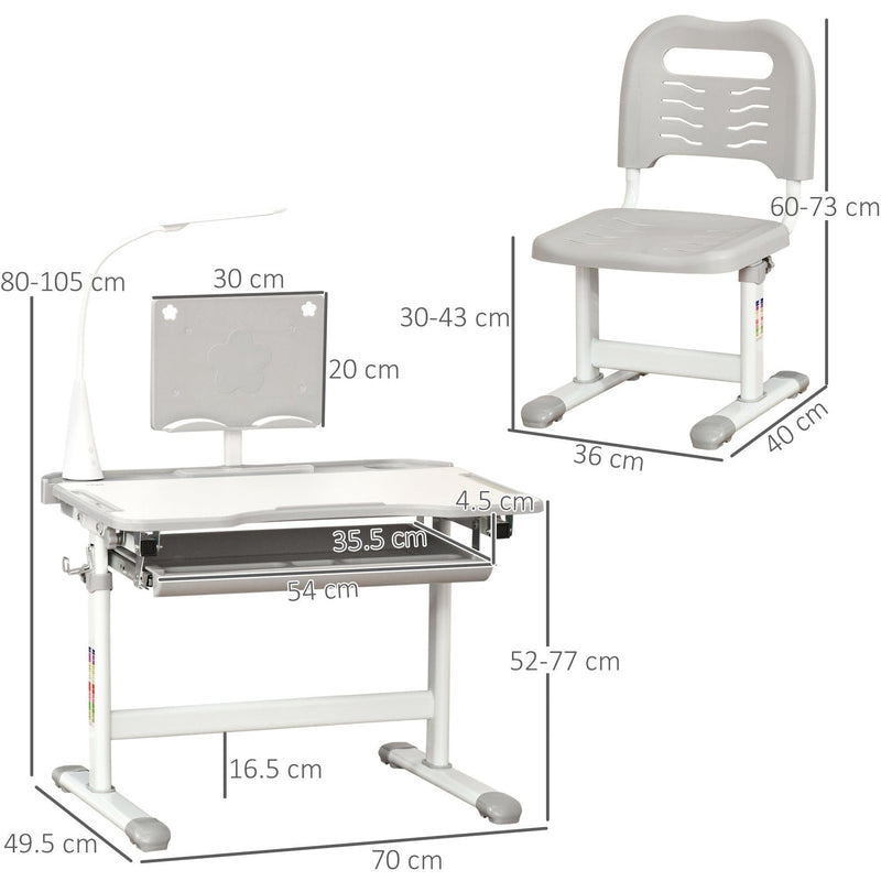 Kids' Activity Desk Set with USB Lamp & Drawer, Grey/White