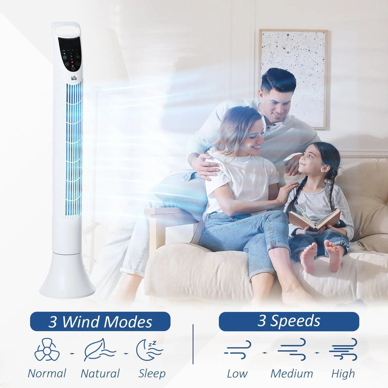 36" Tower Fan with Remote, 3 Speed, Oscillation, 7.5h Timer Homcom