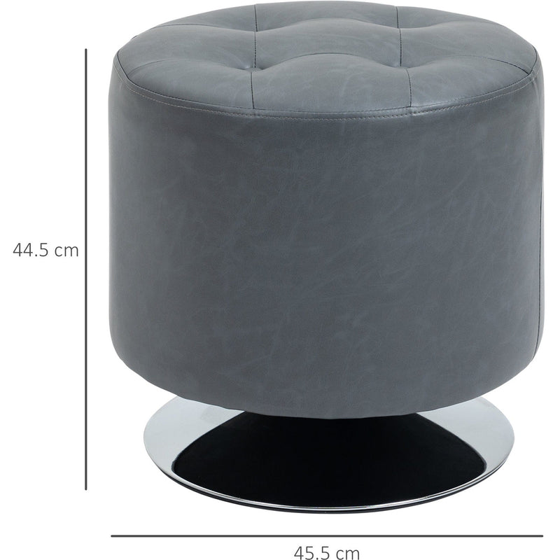HOMCOM 360° Swivel Foot Stool Round PU Ottoman with Thick Sponge Padding and Solid Steel Base, Grey Homcom